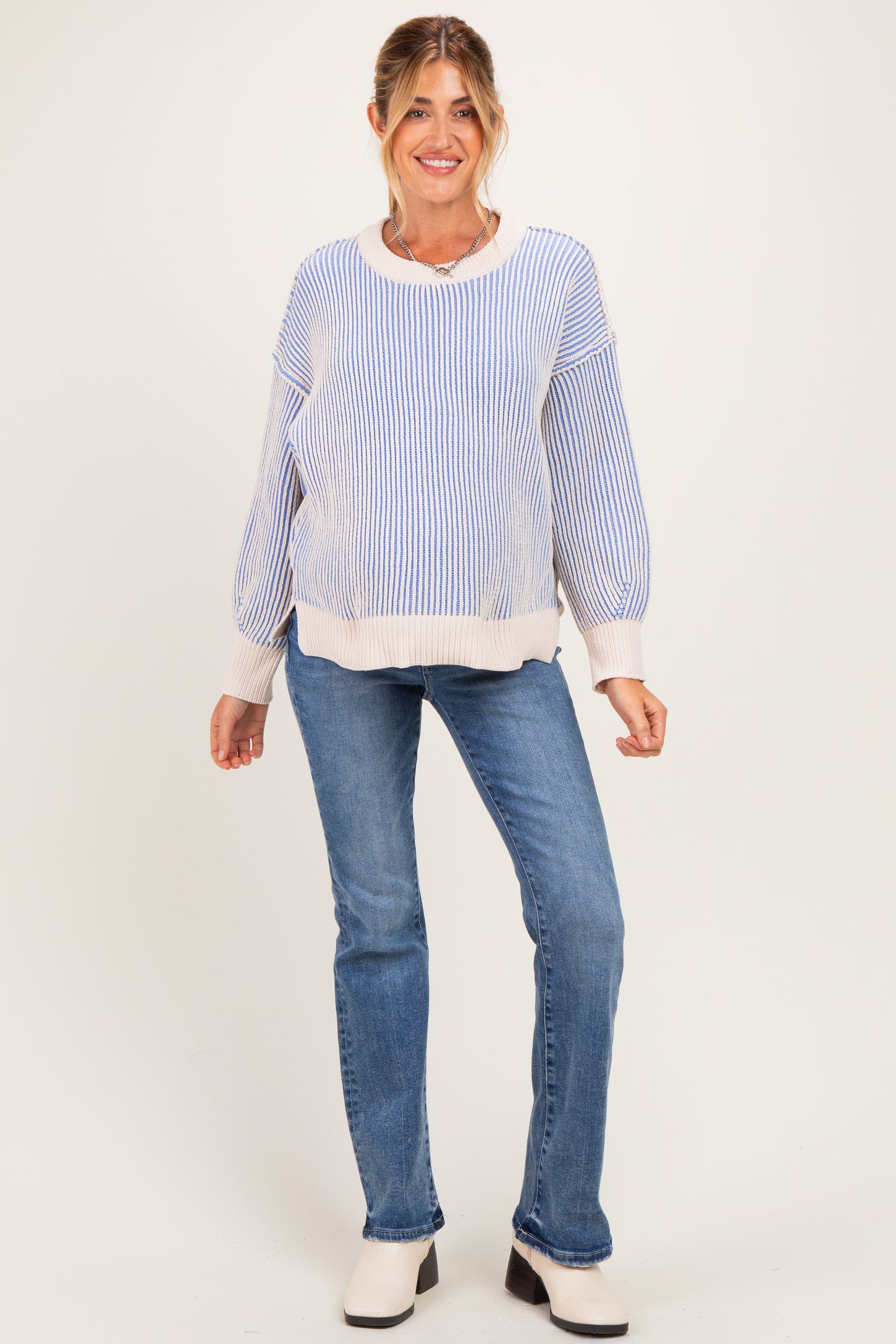 Blue Two Tone Oversized Maternity Sweater
