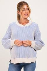 Blue Two Tone Oversized Maternity Sweater
