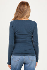 Hunter Green Ribbed V-Neck Long Sleeve Maternity Top