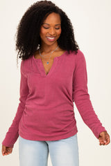 Mauve Ribbed V-Neck Long Sleeve Maternity Top