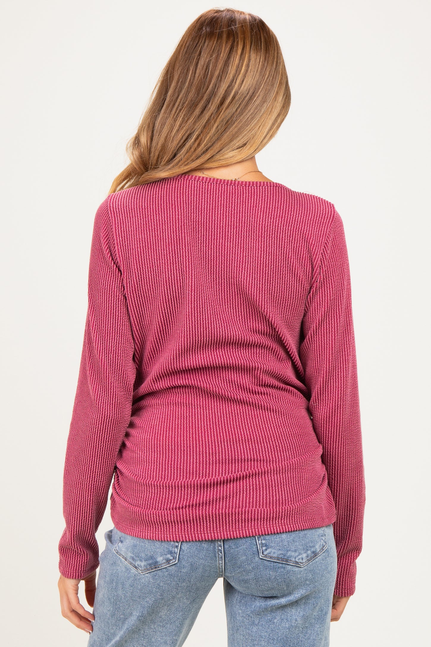 Mauve Ribbed V-Neck Long Sleeve Maternity Top