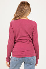 Mauve Ribbed V-Neck Long Sleeve Maternity Top
