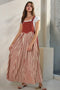Crimson Striped Colorblock Denim Contrast Maxi Dress