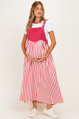 Crimson Striped Colorblock Denim Contrast Maternity Maxi Dress