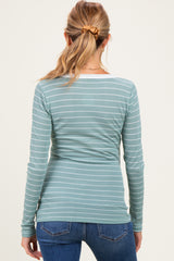 Mint Striped Long Sleeve Scoop Neck Maternity Top