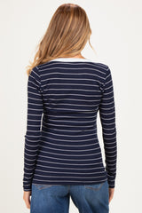Navy Striped Long Sleeve Scoop Neck Maternity Top