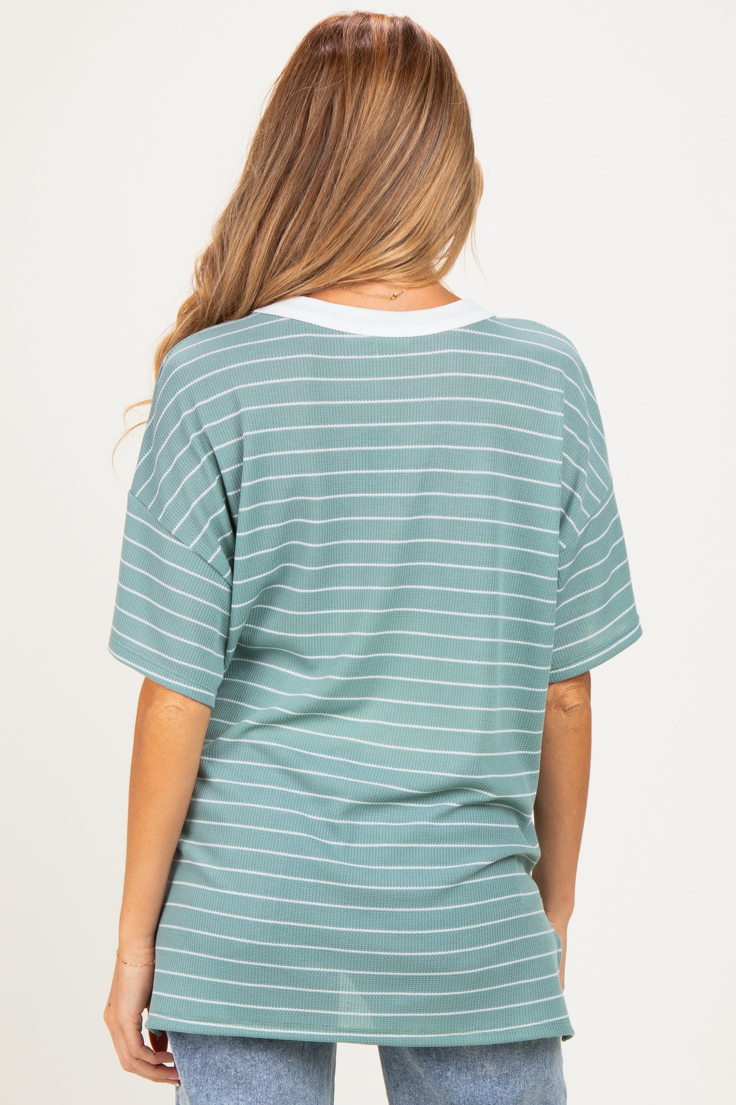 Mint Striped Short Sleeve V-Neck Maternity Top