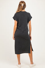Charcoal Short Sleeve Ribbed Maternity Maxi Dress