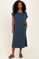Hunter Green Short Sleeve Ribbed Maternity Maxi Dress
