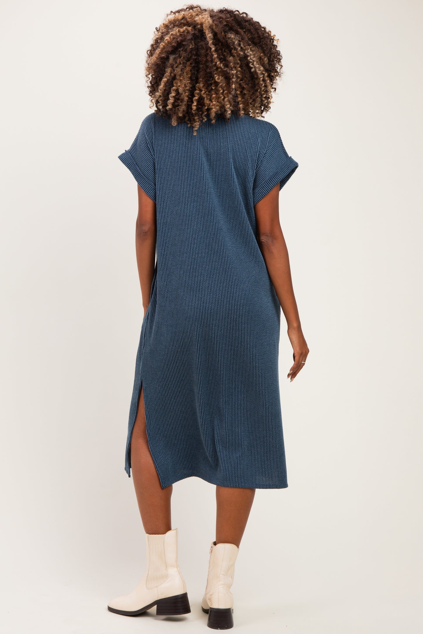 Hunter Green Short Sleeve Ribbed Maternity Maxi Dress
