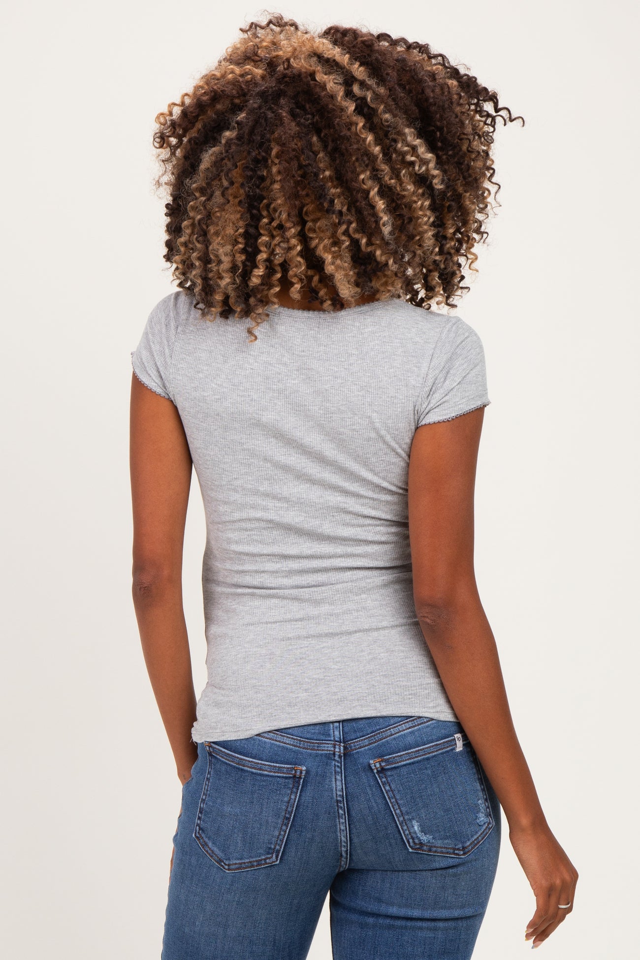 Heather Grey Ribbed Square Neck Cap Sleeve Maternity Top