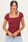 Maroon Ribbed Square Neck Cap Sleeve Top