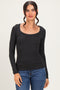 Charcoal Ribbed Scoop Neck Long Sleeve Top