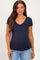 Navy Ribbed Button Scoop Neck Short Sleeve Maternity Top