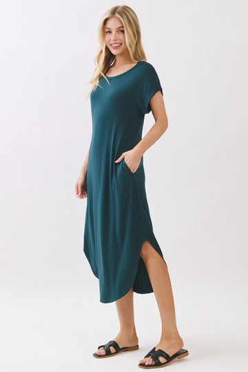Hunter Green Rounded Hem Midi Dress