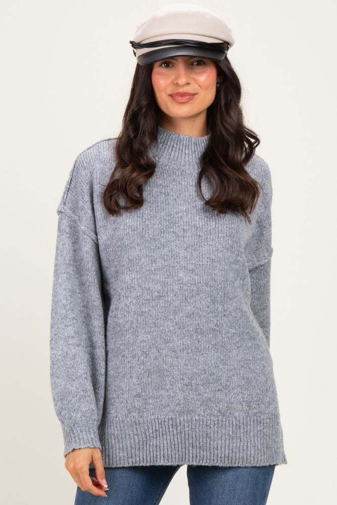 Heather Grey Mock Neck Oversized Sweater