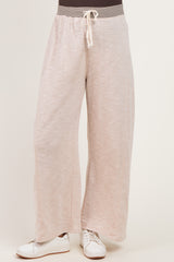 Oatmeal Contrast Waist Drawstring Maternity Pants