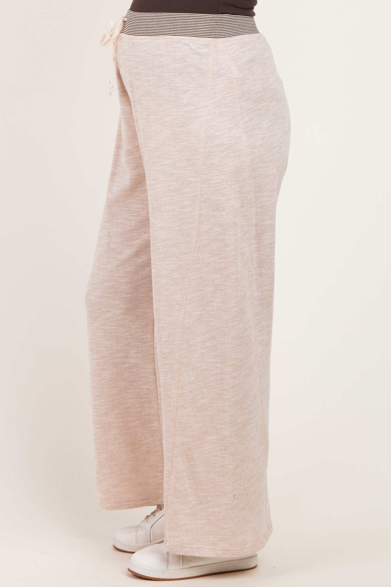Oatmeal Contrast Waist Drawstring Maternity Pants