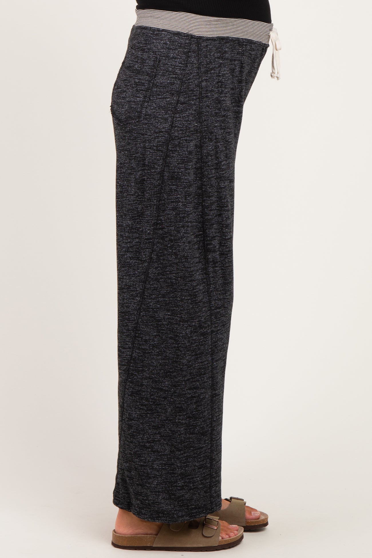 Black Contrast Waist Drawstring Maternity Pants