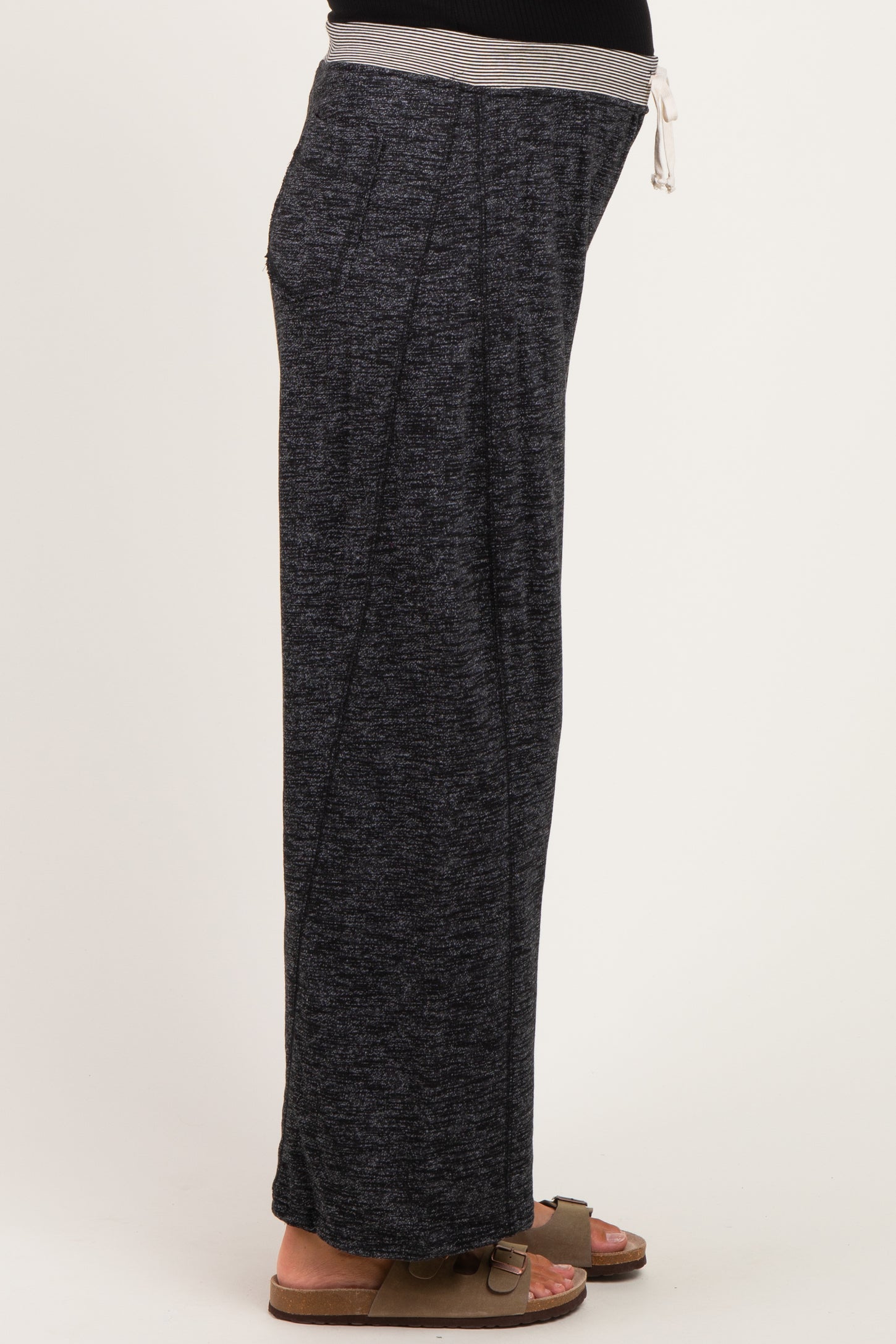 Black Contrast Waist Drawstring Maternity Pants