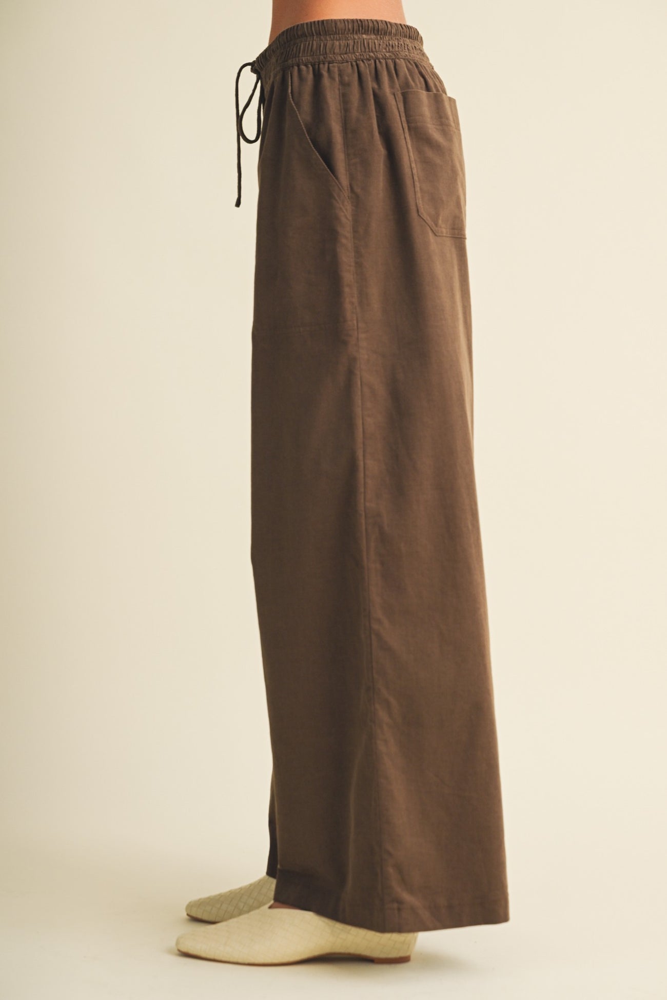 Brown Wide Leg Elastic Waistband Trousers