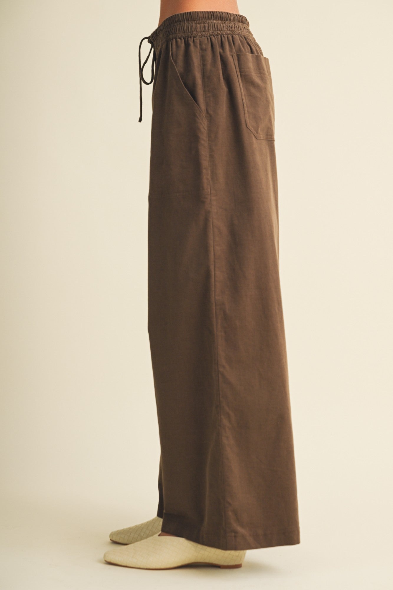 Brown Wide Leg Elastic Waistband Trousers