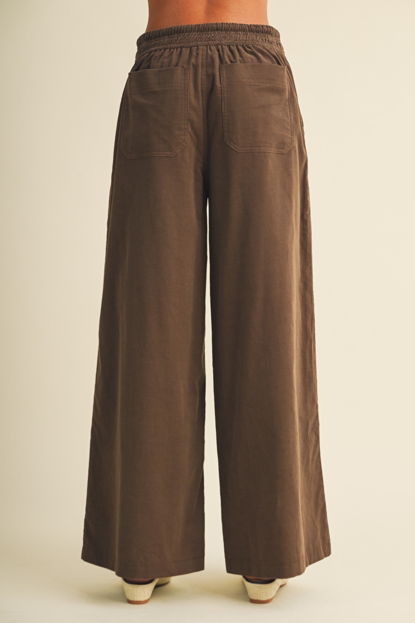 Brown Wide Leg Elastic Waistband Trousers