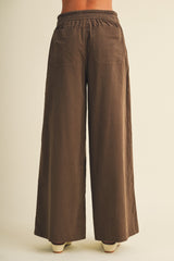 Brown Wide Leg Elastic Waistband Trousers