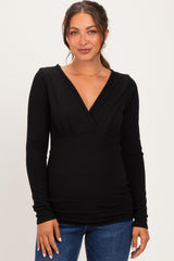 Black Fitted Long Sleeve Wrap V-Neck Maternity Top