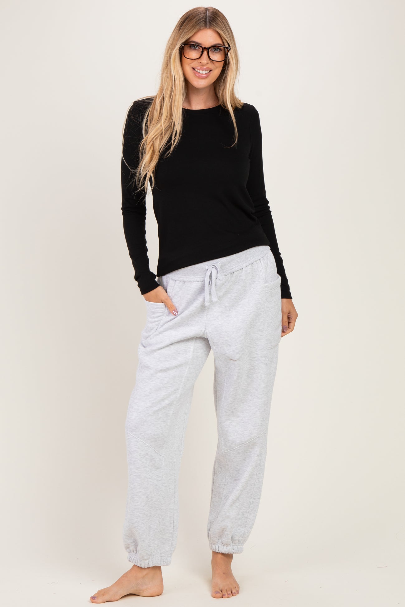 Heather Grey Terry Drawstring Maternity Joggers