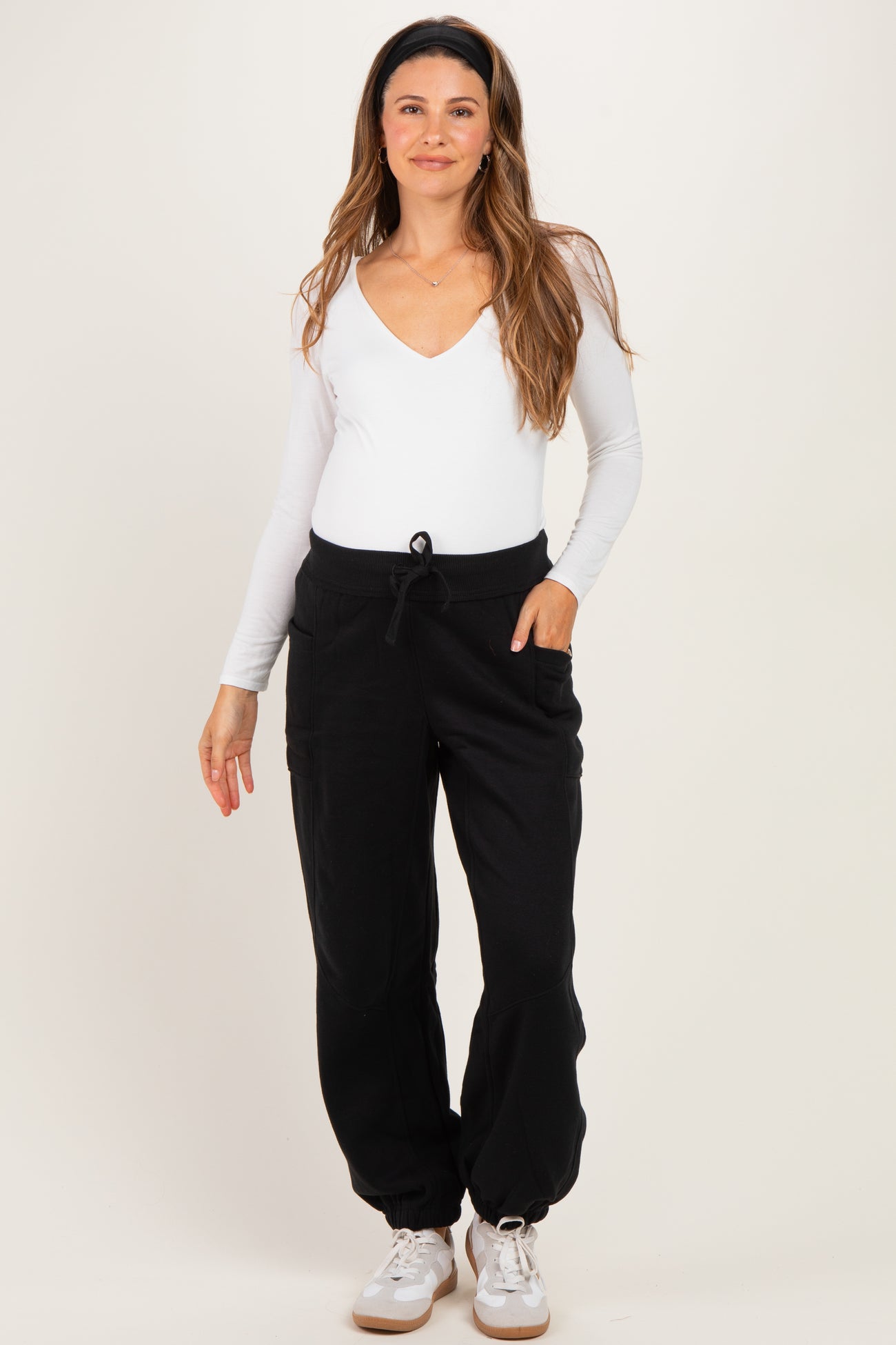 Black Terry Drawstring Maternity Joggers