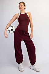 Dark Cherry Terry Drawstring Joggers