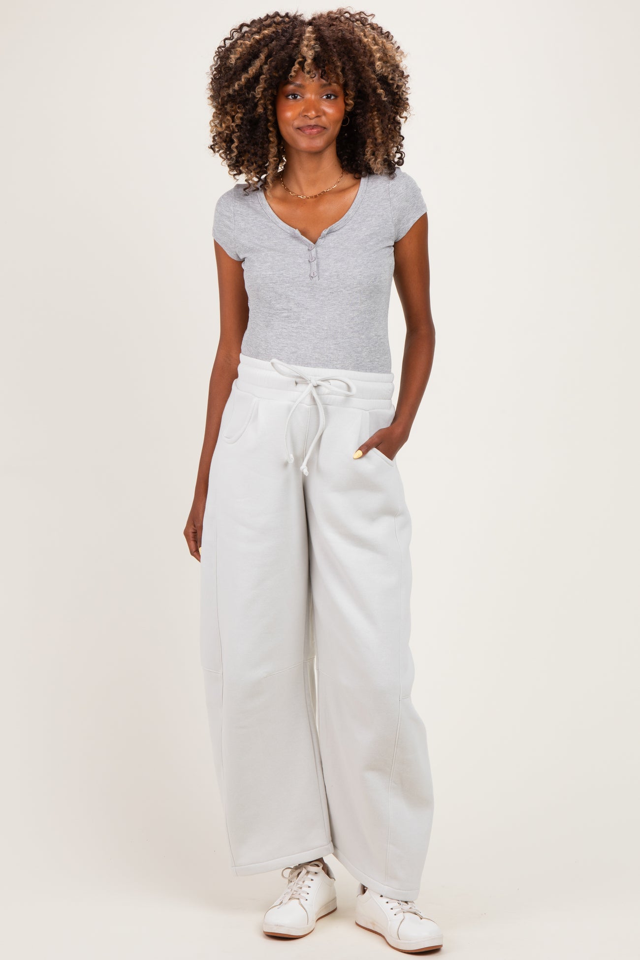 Bone Fleece Barrel Leg Maternity Sweatpants
