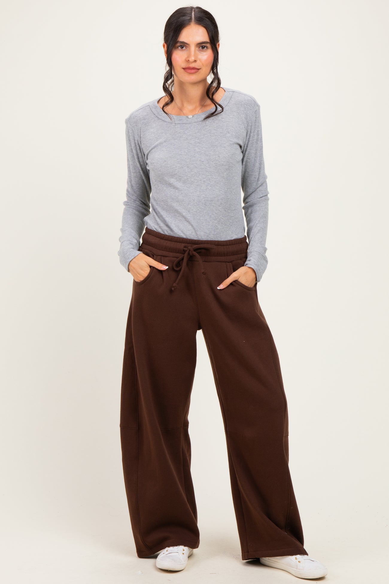 Chocolate Fleece Barrel Leg Maternity Sweatpants