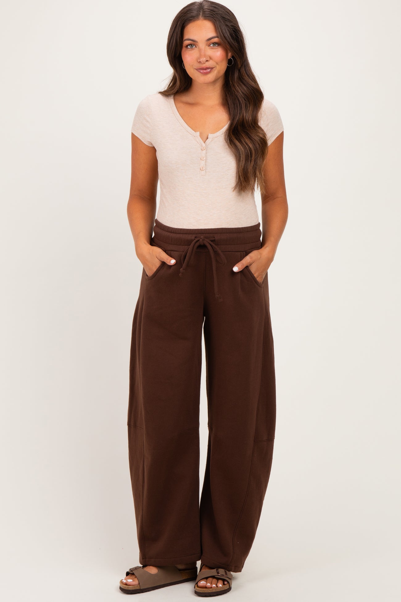 Chocolate Fleece Barrel Leg Maternity Sweatpants