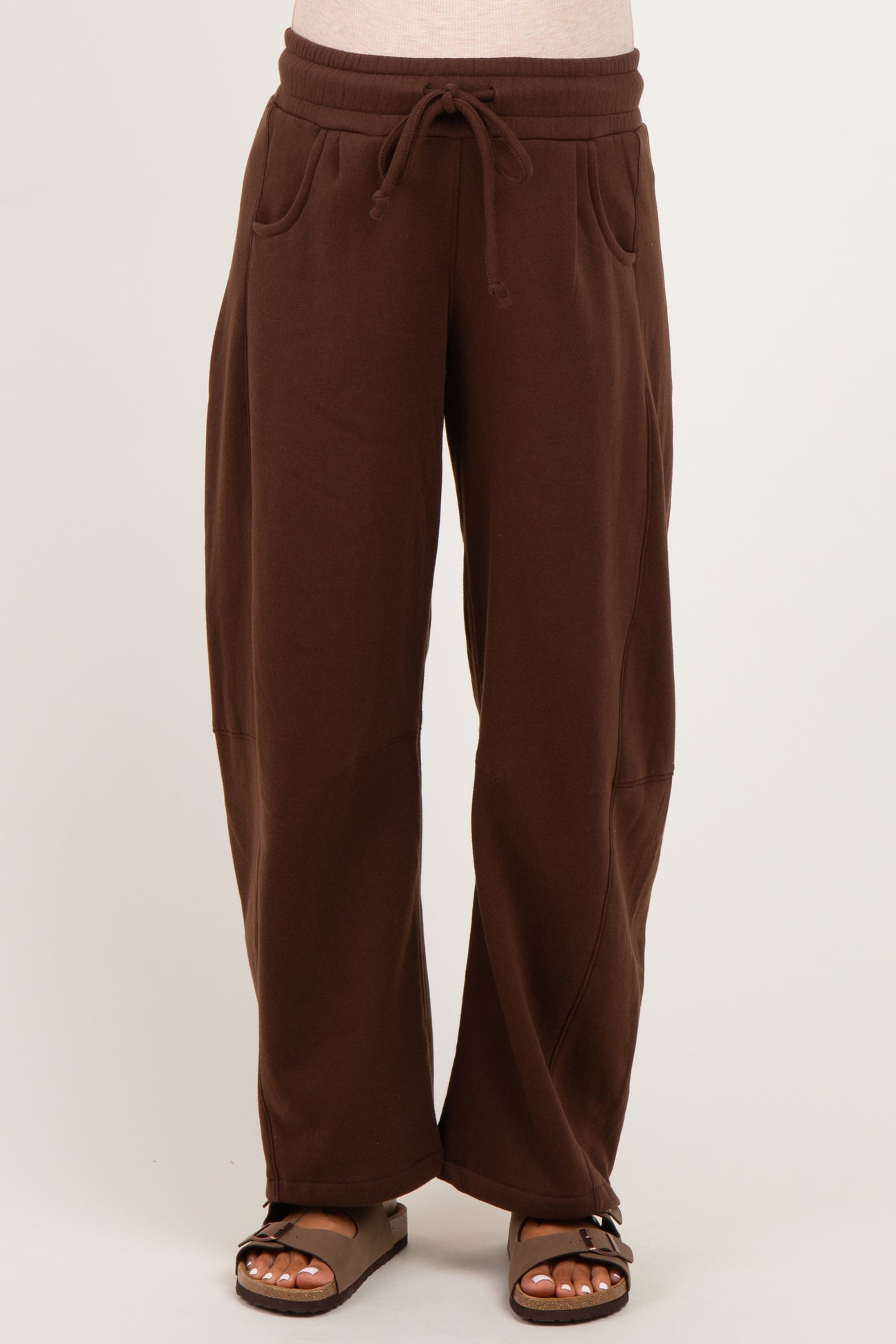 Chocolate Fleece Barrel Leg Maternity Sweatpants