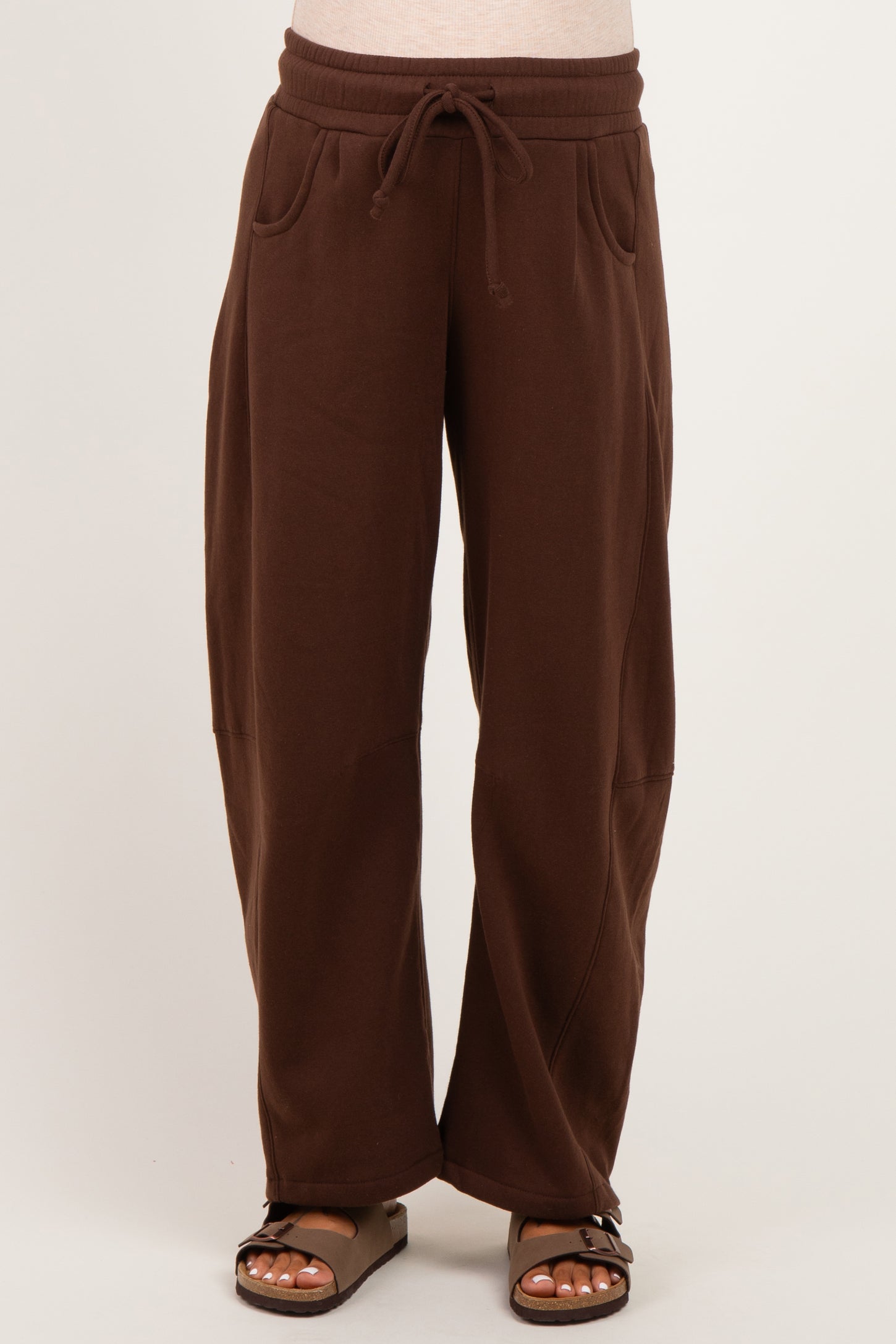 Chocolate Fleece Barrel Leg Maternity Sweatpants