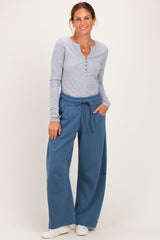 Dusty Blue Fleece Barrel Leg Sweatpants