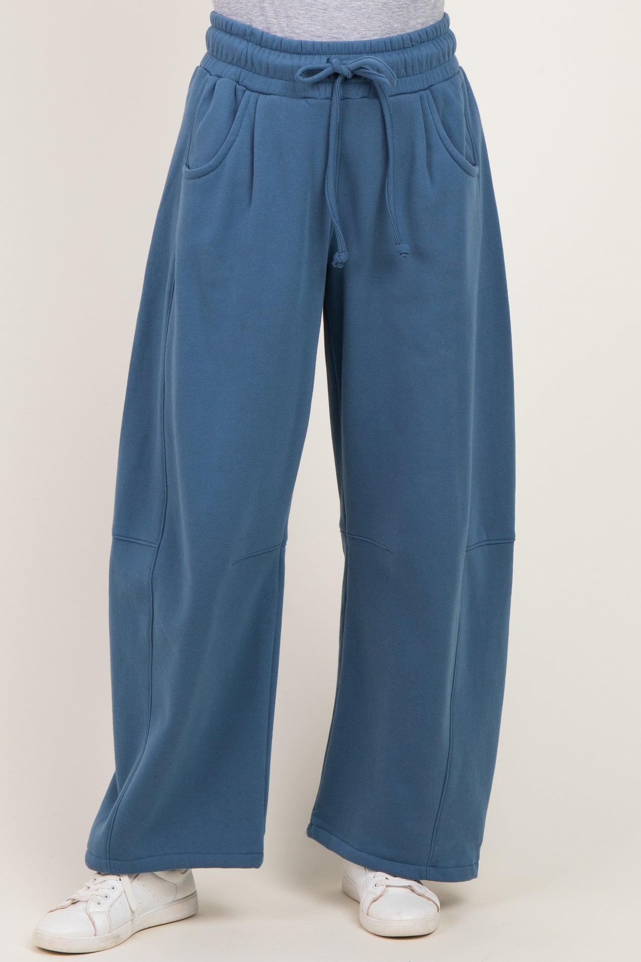 Dusty Blue Fleece Barrel Leg Sweatpants