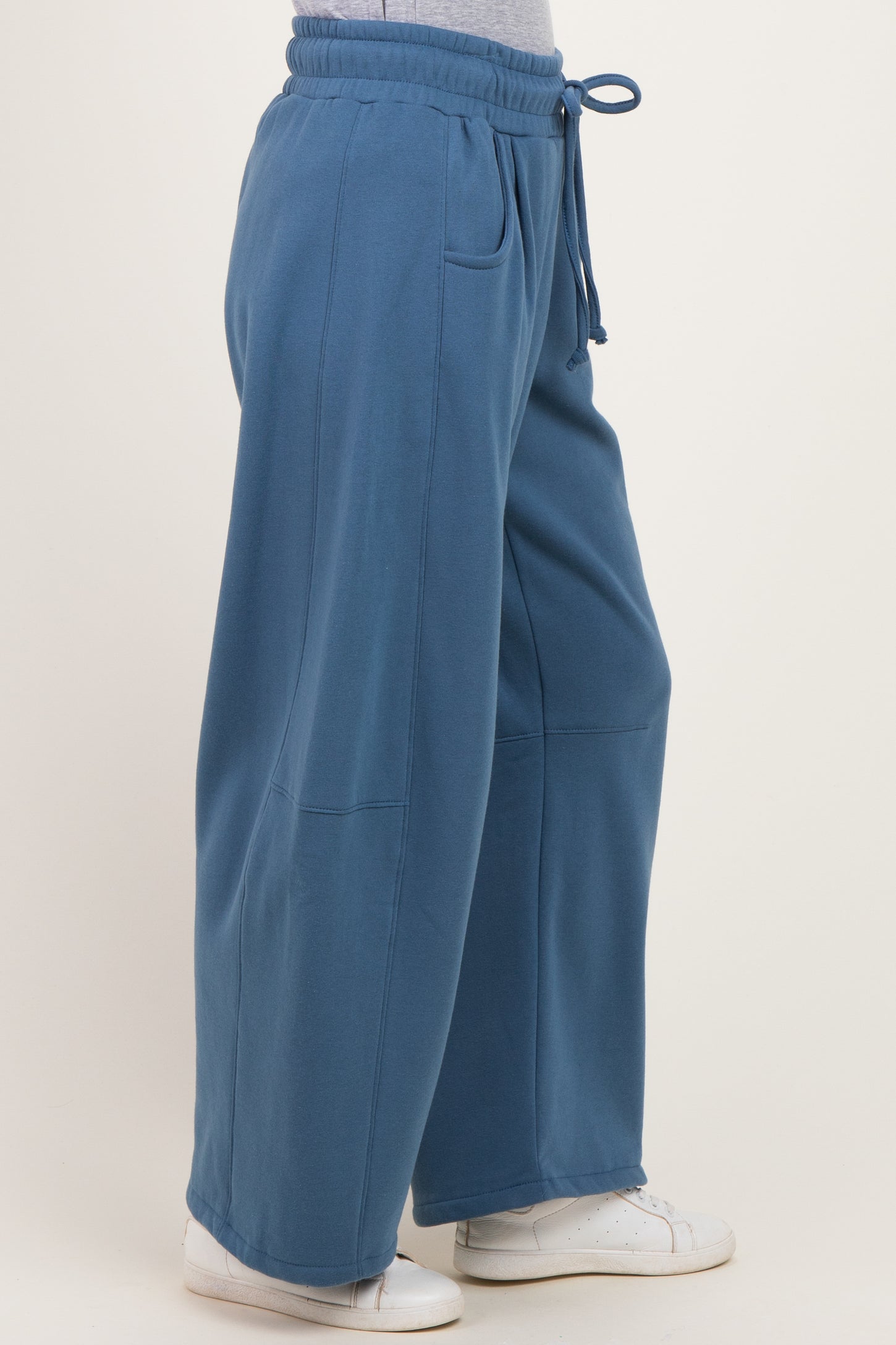 Dusty Blue Fleece Barrel Leg Sweatpants