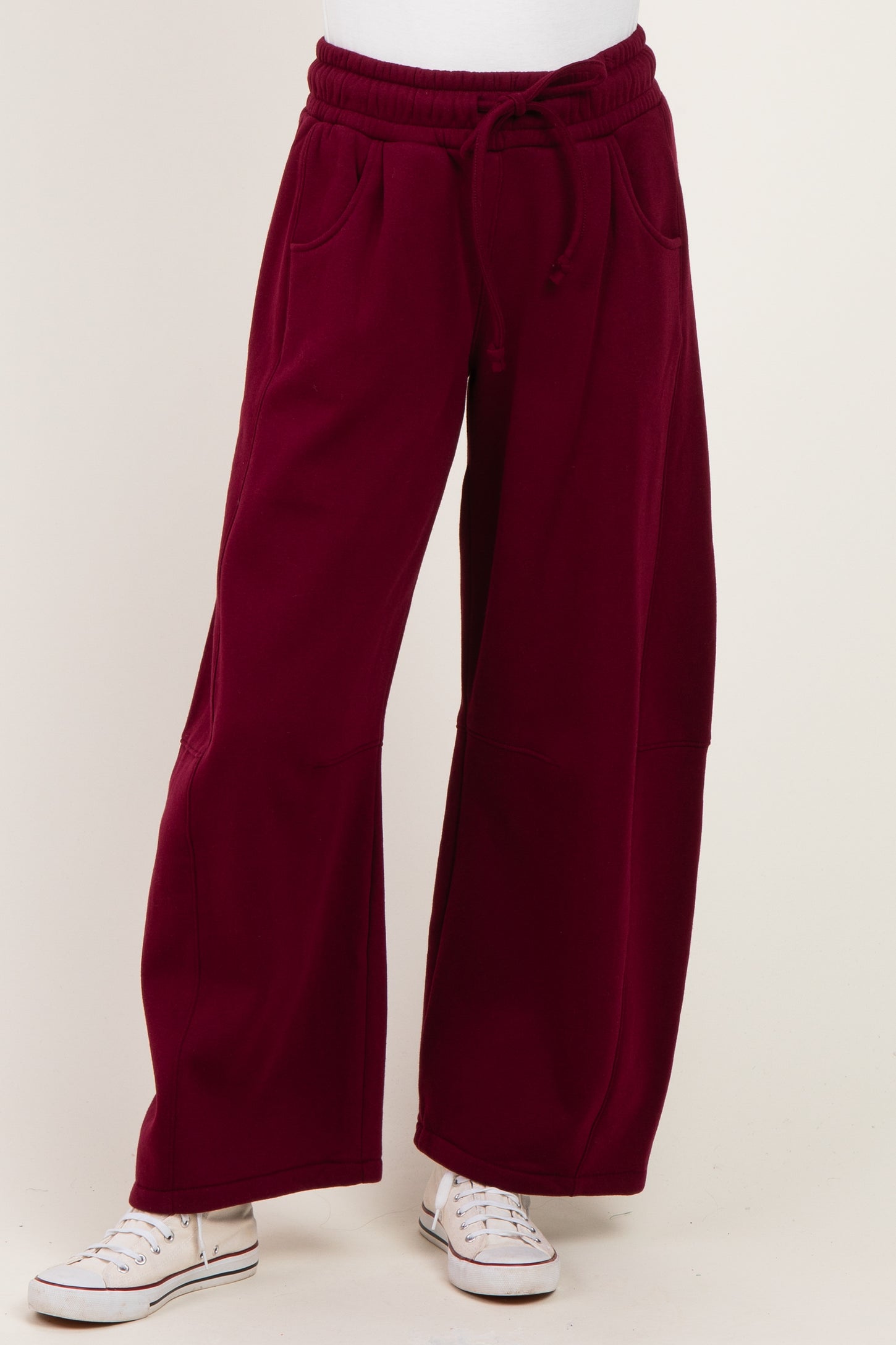 Dark Burgundy Fleece Barrel Leg Sweatpants