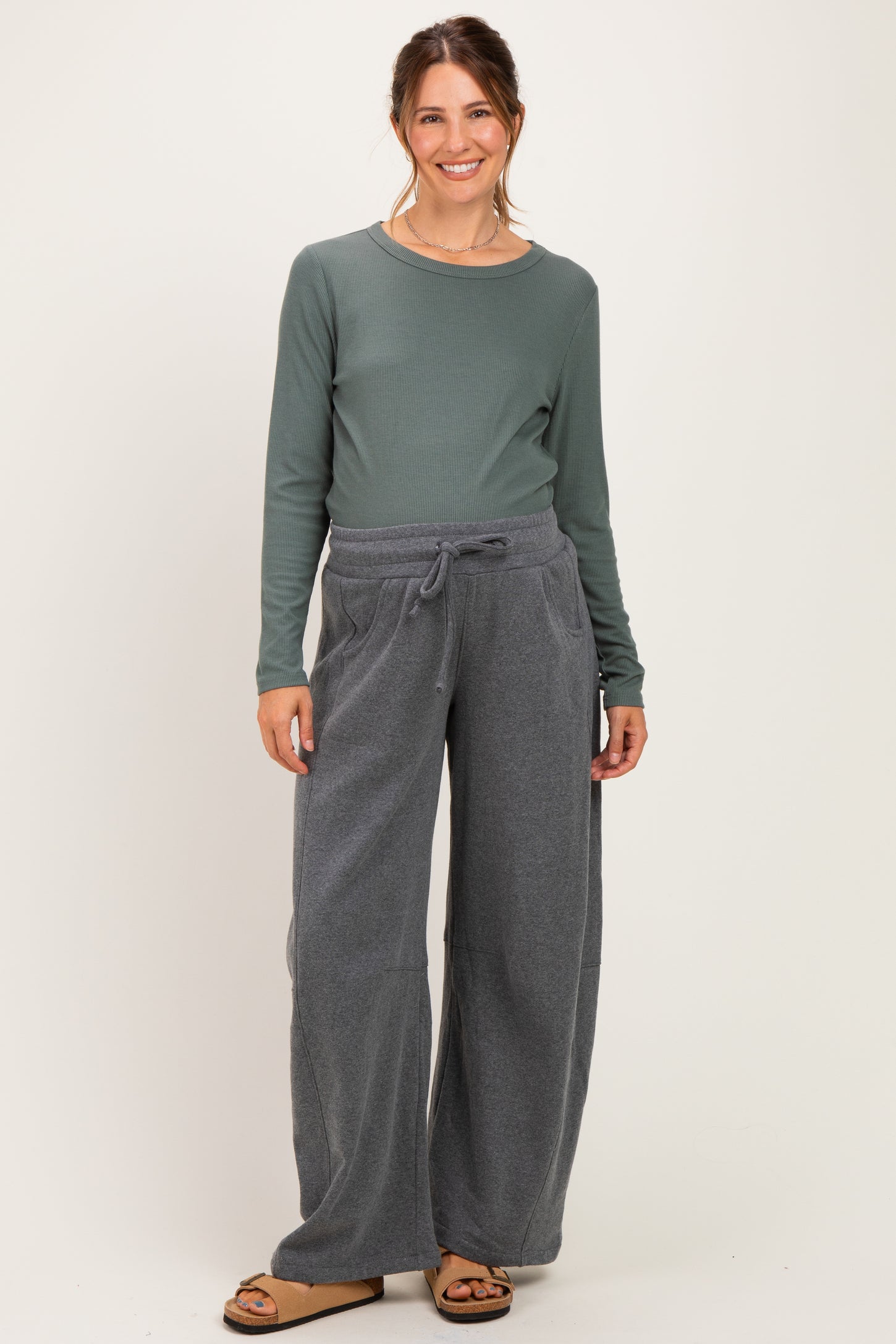 Heather Charcoal Fleece Barrel Leg Maternity Sweatpants
