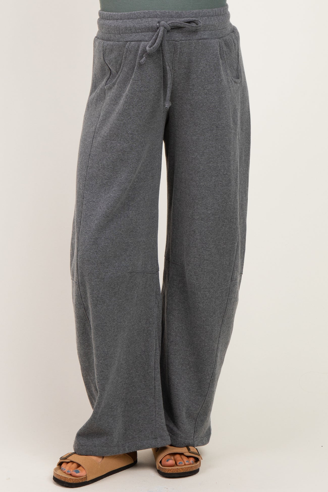 Heather Charcoal Fleece Barrel Leg Maternity Sweatpants