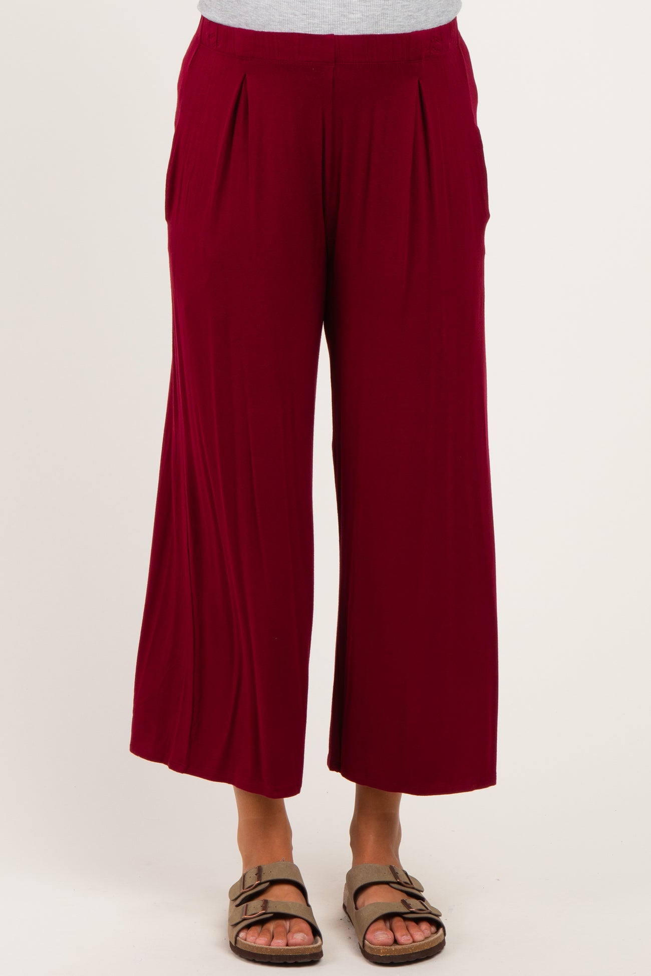 Dark Burgundy Wide Leg Ankle Maternity Lounge Pants