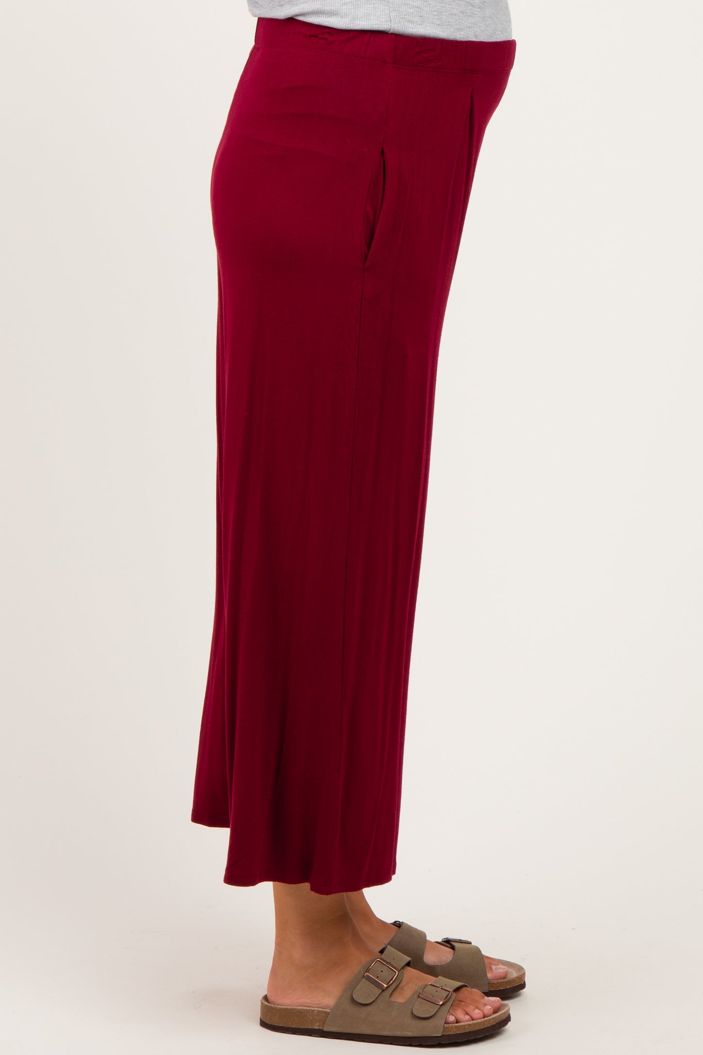 Dark Burgundy Wide Leg Ankle Maternity Lounge Pants
