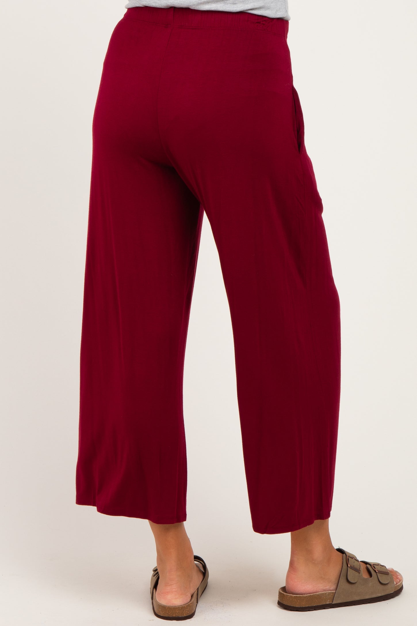 Dark Burgundy Wide Leg Ankle Maternity Lounge Pants