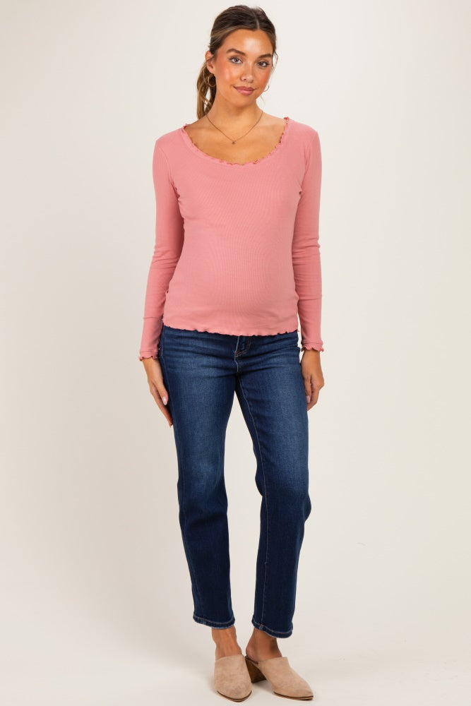 Navy Dark Wash Cropped Slim Straight Leg Maternity Jeans