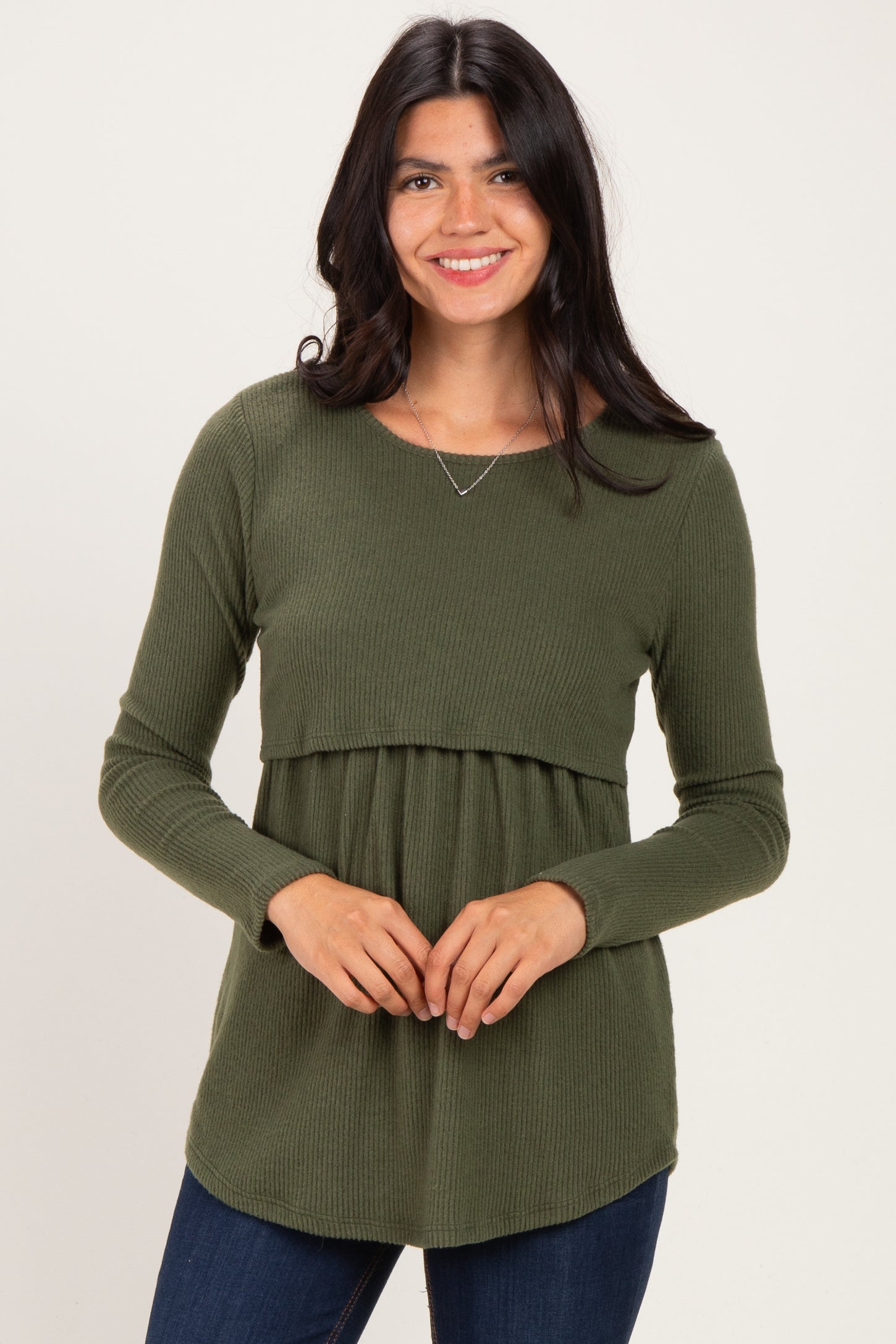 Olive Long Sleeve Peplum Knit Maternity Top