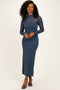 Hunter Green Ribbed Knit Mock Neck Long Sleeve Maxi Dress