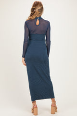 Hunter Green Ribbed Knit Mock Neck Long Sleeve Maternity Maxi Dress